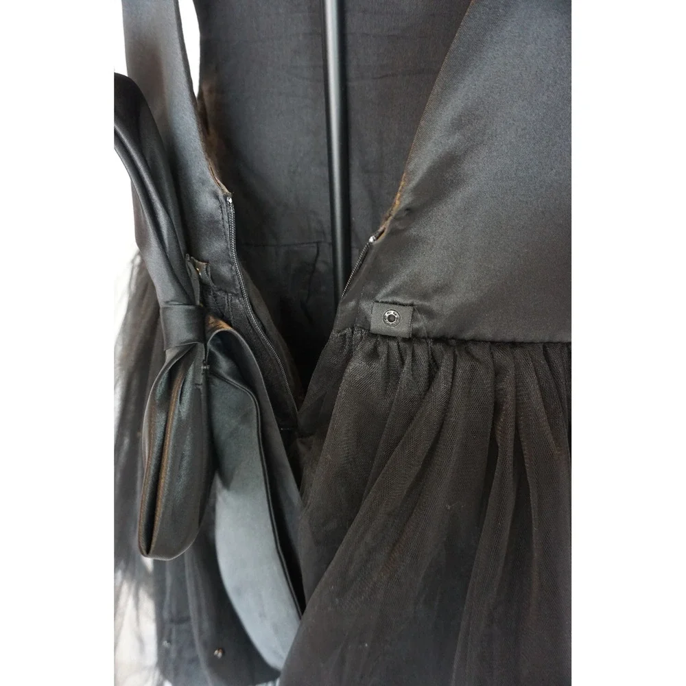 Black Tulle Pearl Beaded V-Back Bow Party Dress Kids Size 6 Formal Wedding